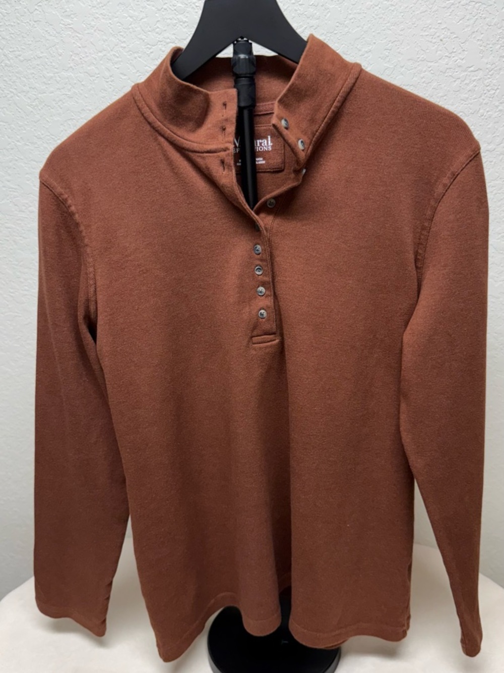 Natural Reflections Women’s Rust Brown Zip-Up Henley Sweater
